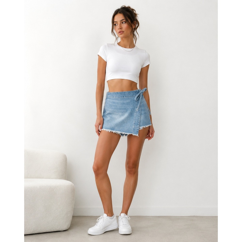 Free People Light Blue Denim Wrap Skort